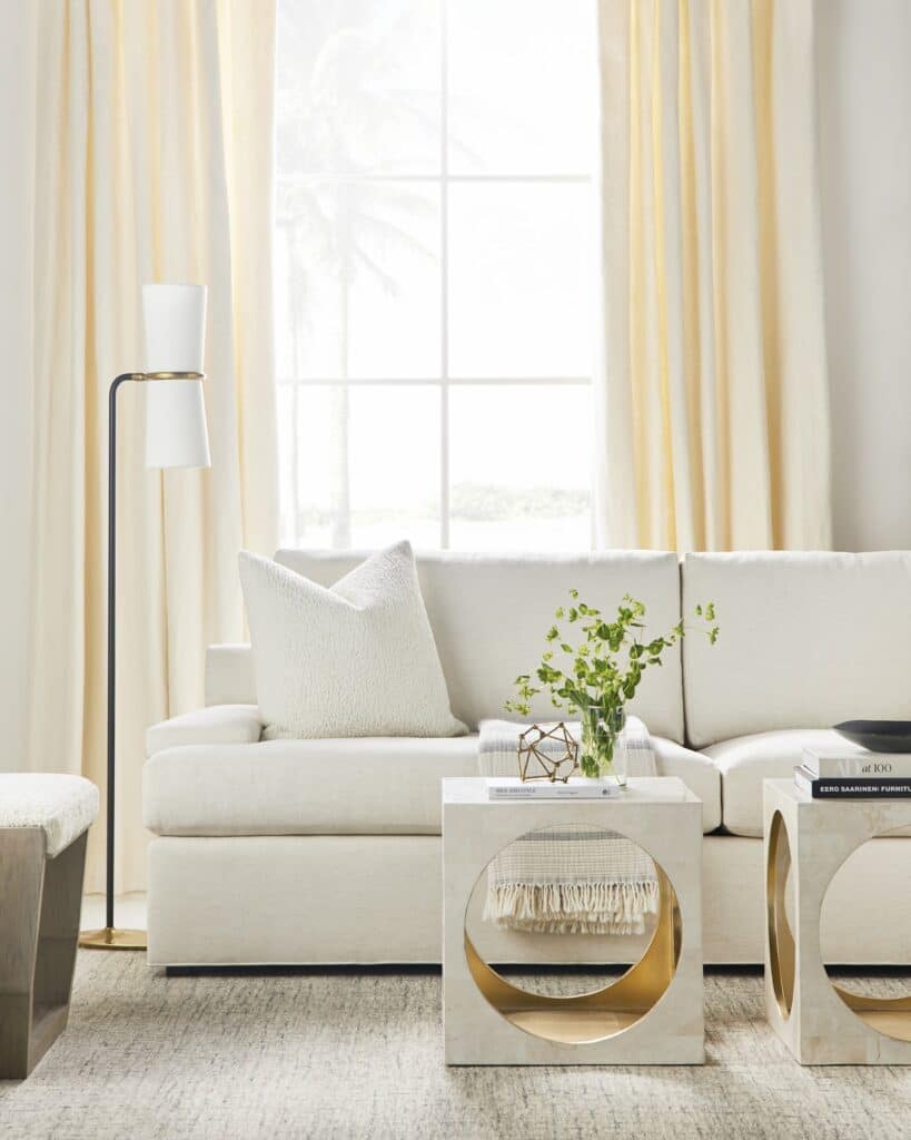 Neutral white fabric on Crew sofa