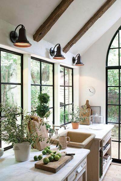 Kitchen with wood beams