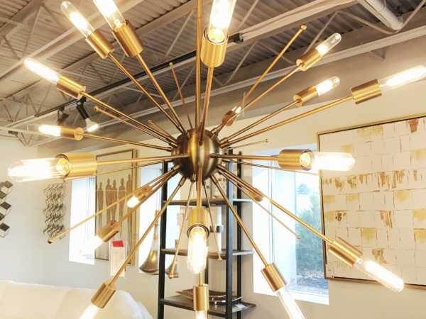 Gold modern chandelier|by Design Des Moines