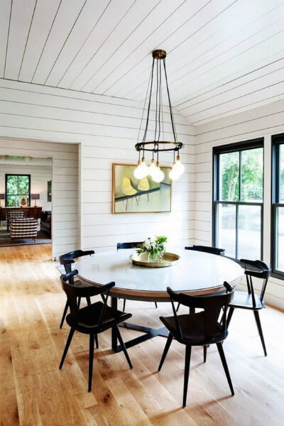 White shiplap dining room