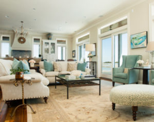 Traditional room with teal accents