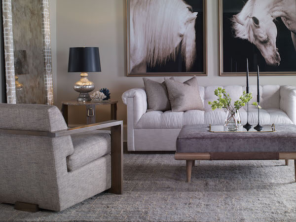 Vanguard Tufted Sofa with Horse Wall Art